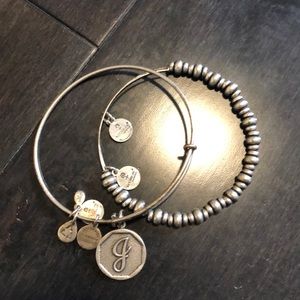 Set of 2 Alex and Ani bracelets with J charm